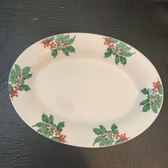 Hallmark Poinsettia Christmas Holiday White 8 X 5 3/4 Serving Appetizer Platter - Picture 2 of 4